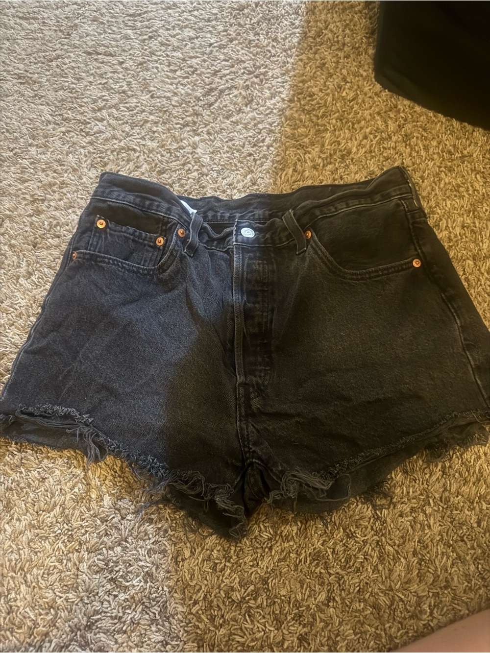 Levi's Black Denim High-Rise Jean Shorts with Frayed Hem